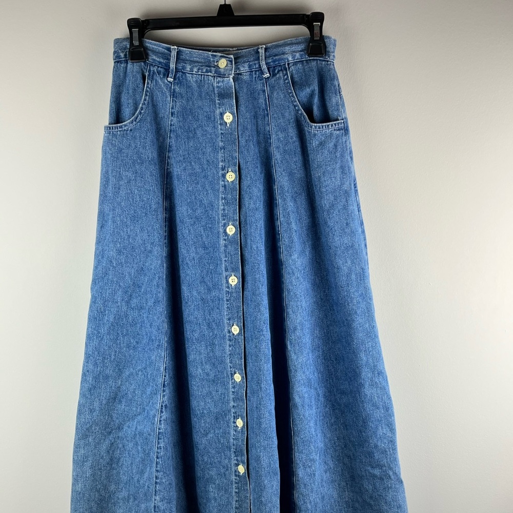Vintage American Eagle Long Button Down Denim Skirt Prairie 7/8 Waist 26